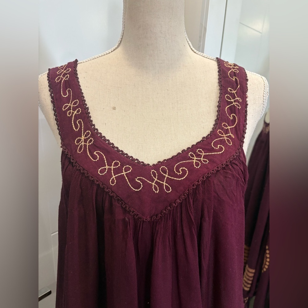 Burgundy and Gold Embroidered Dress - Picture 5 of 16